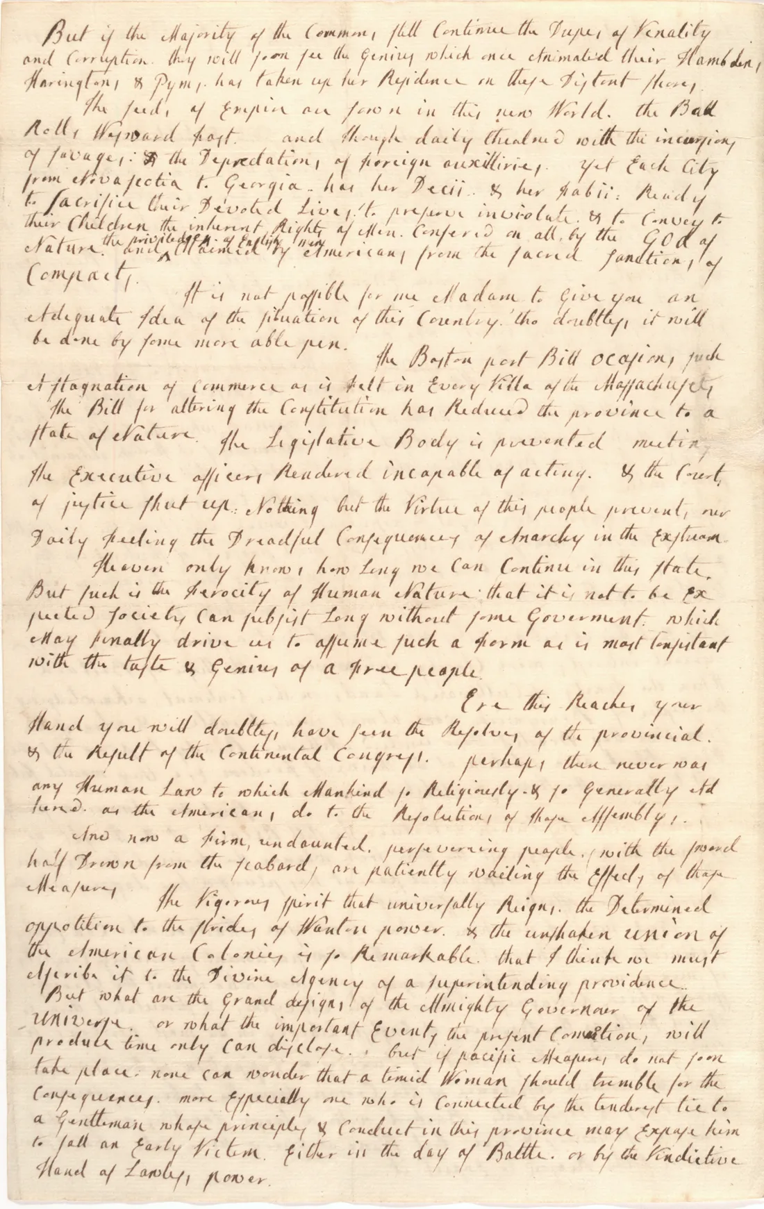 Mercy O. Warren to Catharine Macaulay, December 29, 1774. (The Gilder Lehrman Institute of American History)