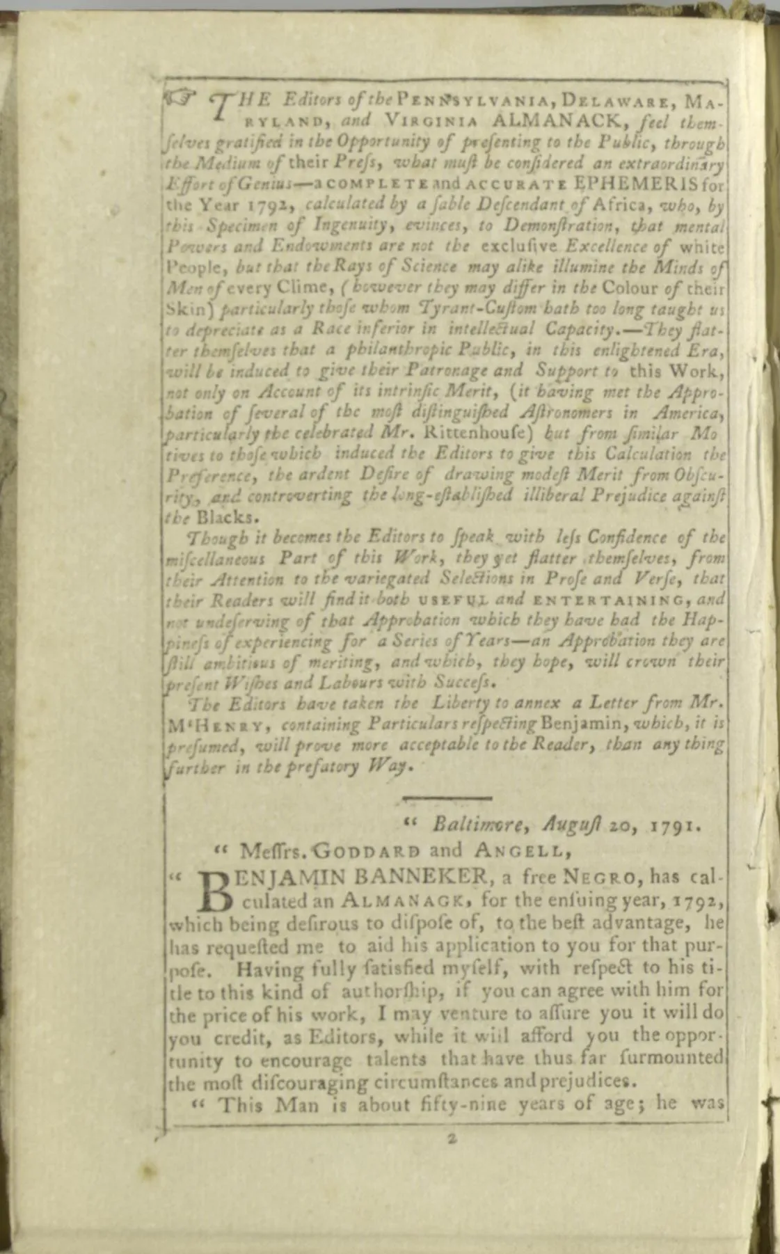 Benjamin Banneker’s Pennsylvania, Delaware, Maryland and Virginia Almanack and Ephemeris, for the Year of Our Lord 1792. (Library of Congress)