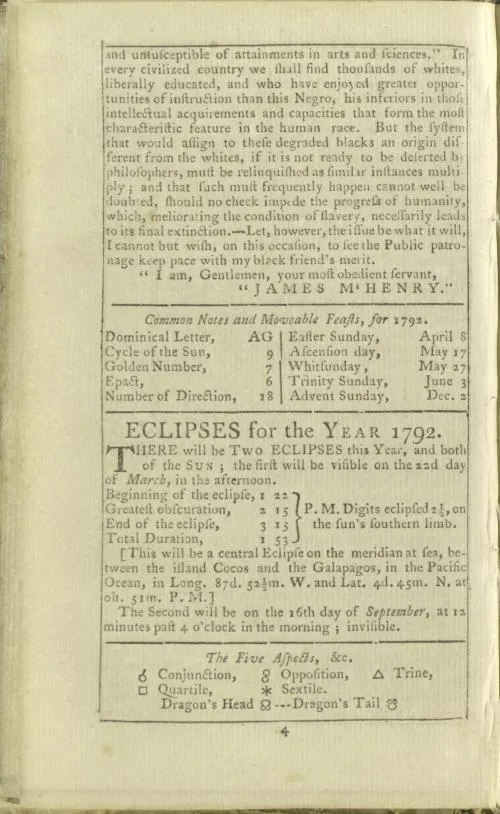 Benjamin Banneker’s Pennsylvania, Delaware, Maryland and Virginia Almanack and Ephemeris, for the Year of Our Lord 1792. (Library of Congress)