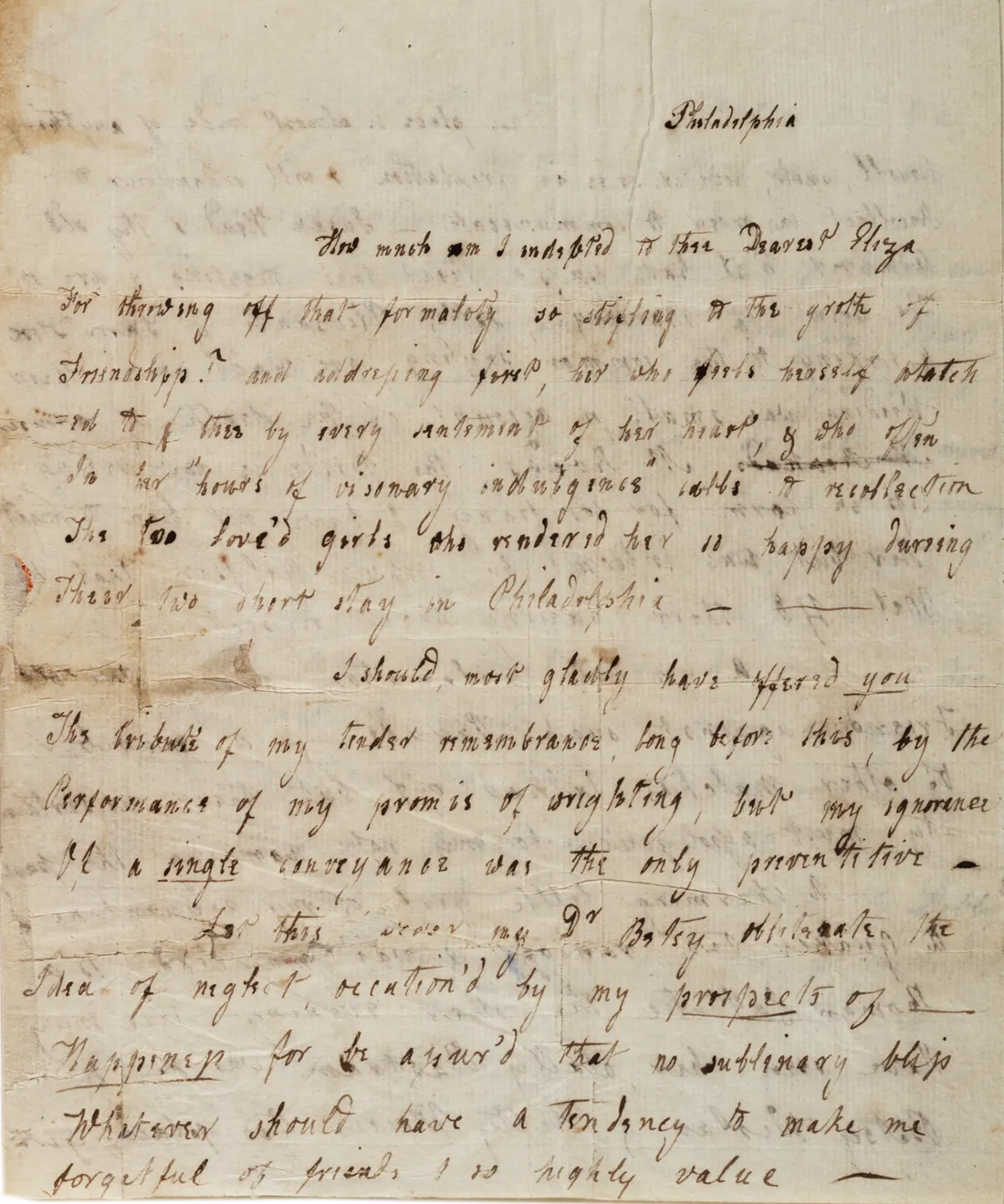 Letter from Dolley Madison to Eliza Brooke, ca. 1785. (The Gilder Lehrman Institute of American History)