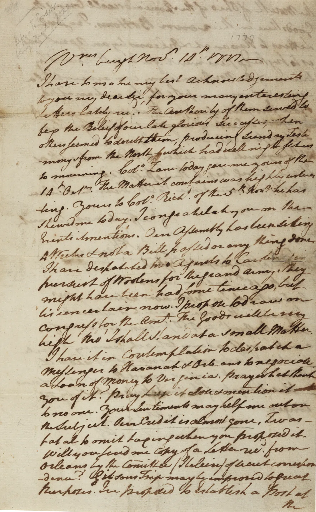 Patrick Henry to Richard Henry Lee, November 14, 1777 (The Gilder Lehrman Institute of American History)