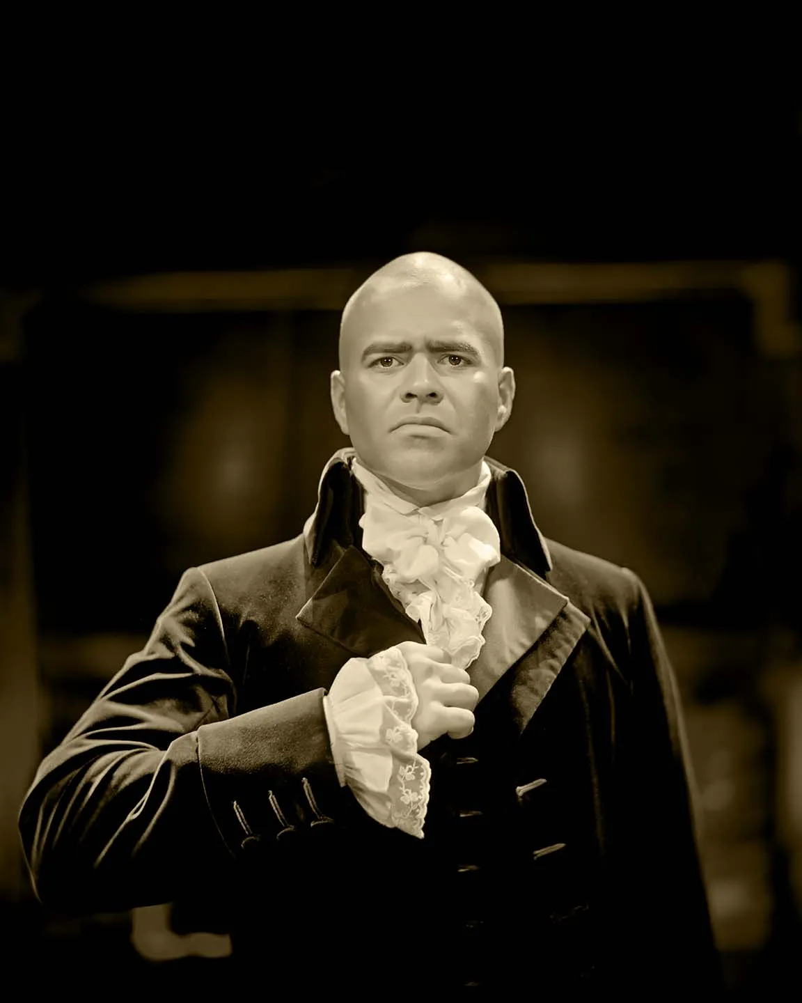 Christopher Jackson as George Washington. Photo by Josh Lehrer using a camera lens from the mid-1800s.