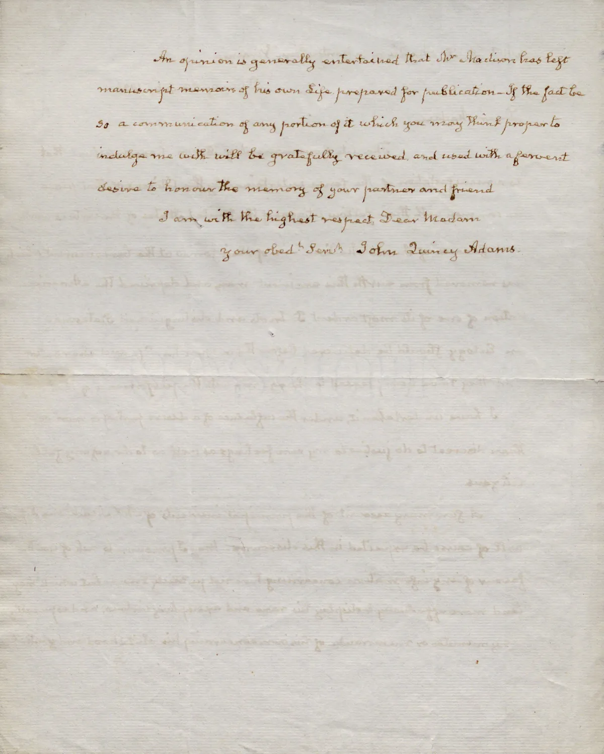 John Quincy Adams to Dolley Madison, July 23, 1836. (The Gilder Lehrman Institute of American History)