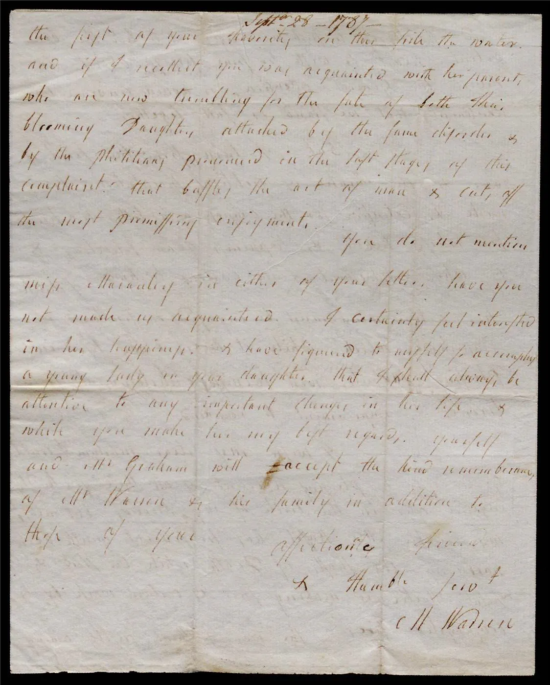 Mercy O. Warren to Catharine Macaulay, September 28, 1787 (The Gilder Lehrman Institute of American History)