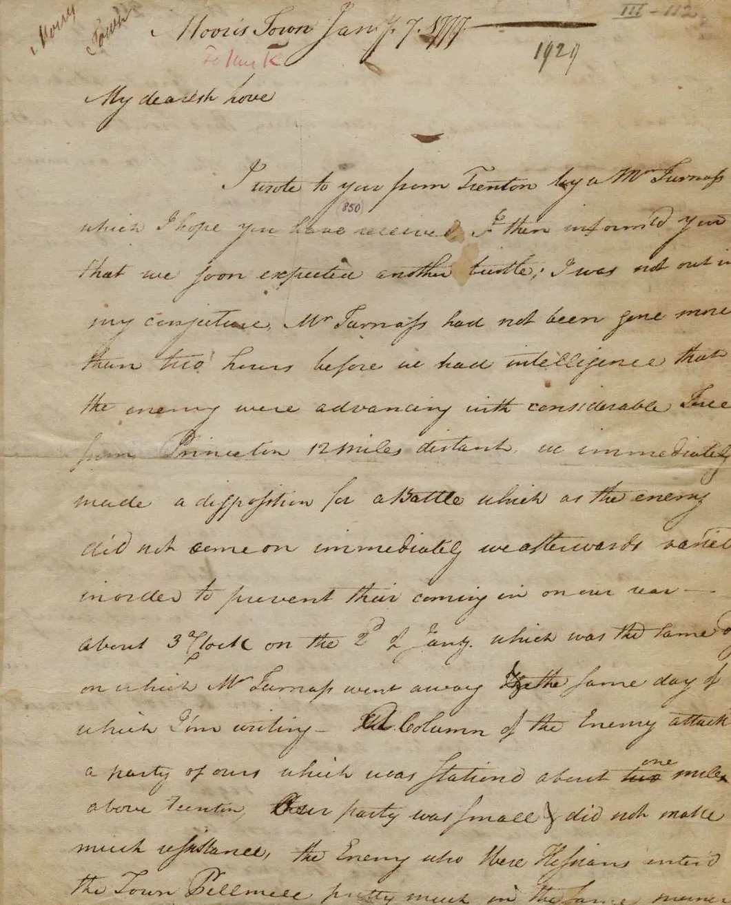 Henry Knox to Lucy Knox, January 7, 1777. (The Gilder Lehrman Institute of American History)