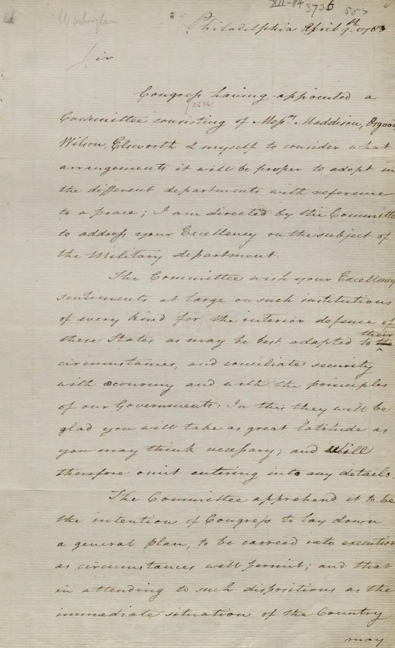 Alexander Hamilton to George Washington,  April 9, 1783 (The Gilder Lehrman Institute of American History)