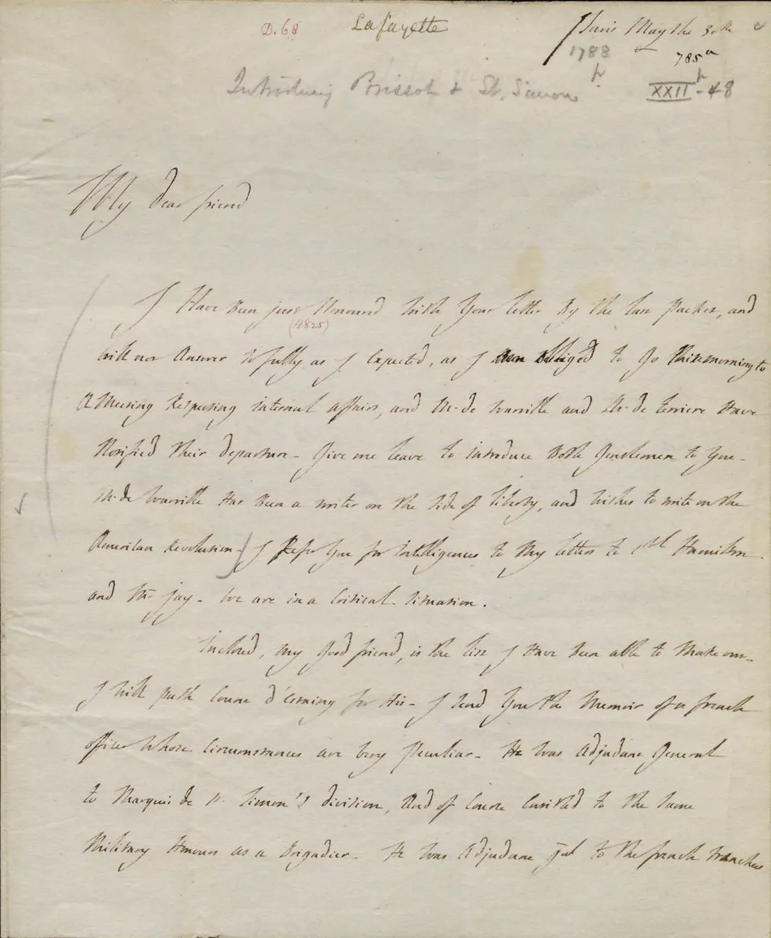 Marquis de Lafayette to Henry Knox, May 30, 1788 (The Gilder Lehrman Institute of American History)