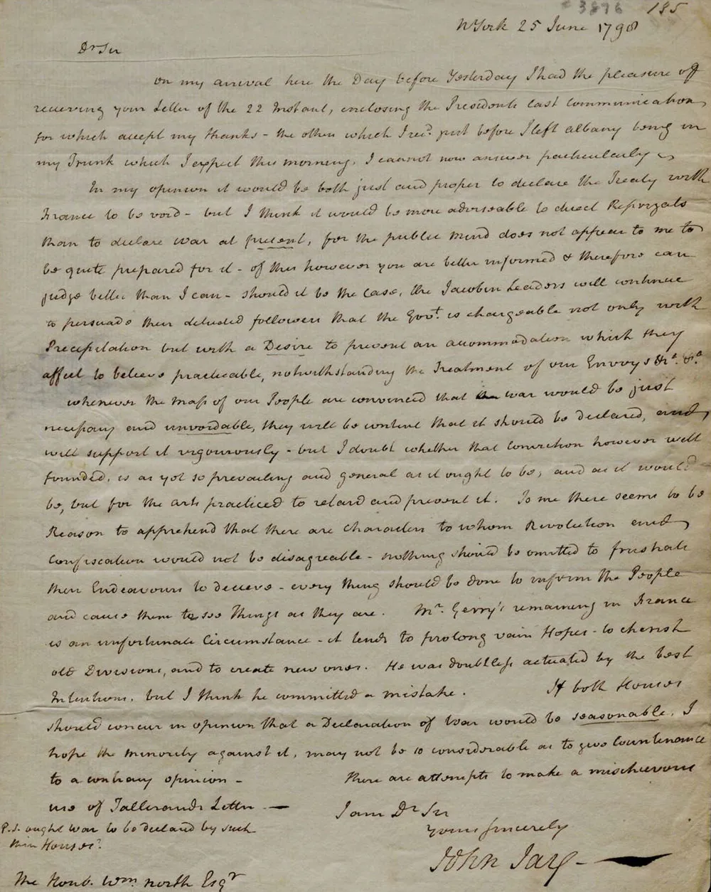 John Jay to William North, June 25, 1798. (The Gilder Lehrman Institute of American History)