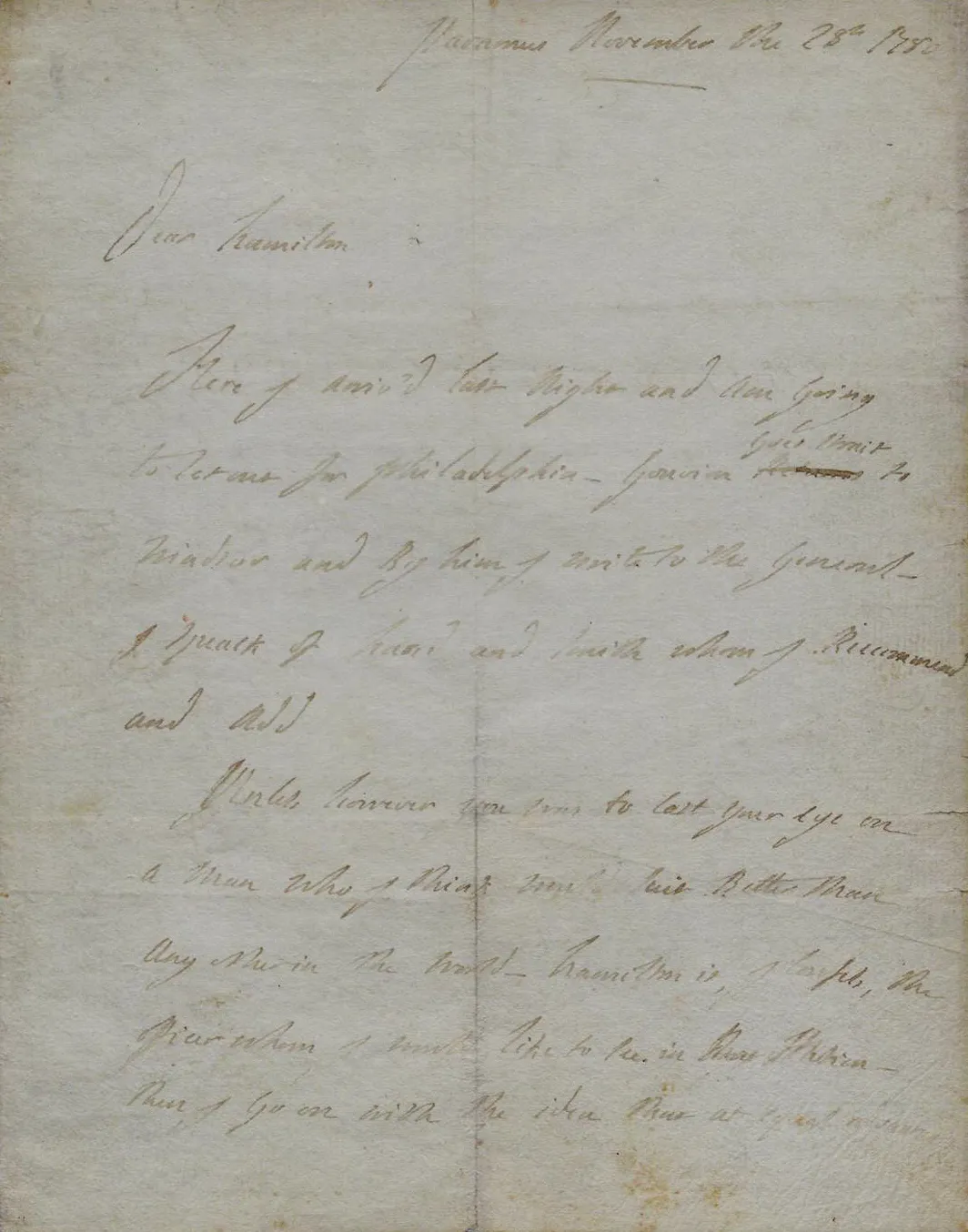 Marquis de Lafayette to Alexander Hamilton, November 28, 1780 (The Gilder Lehrman Institute of American History)