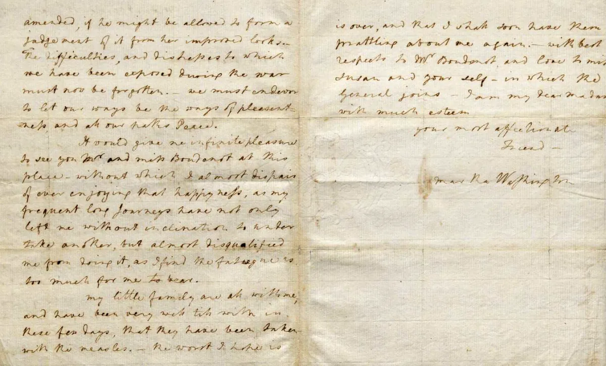 Martha Washington to Hannah S. Boudinot, January 15, 1784 (The Gilder Lehrman Institute of American History)