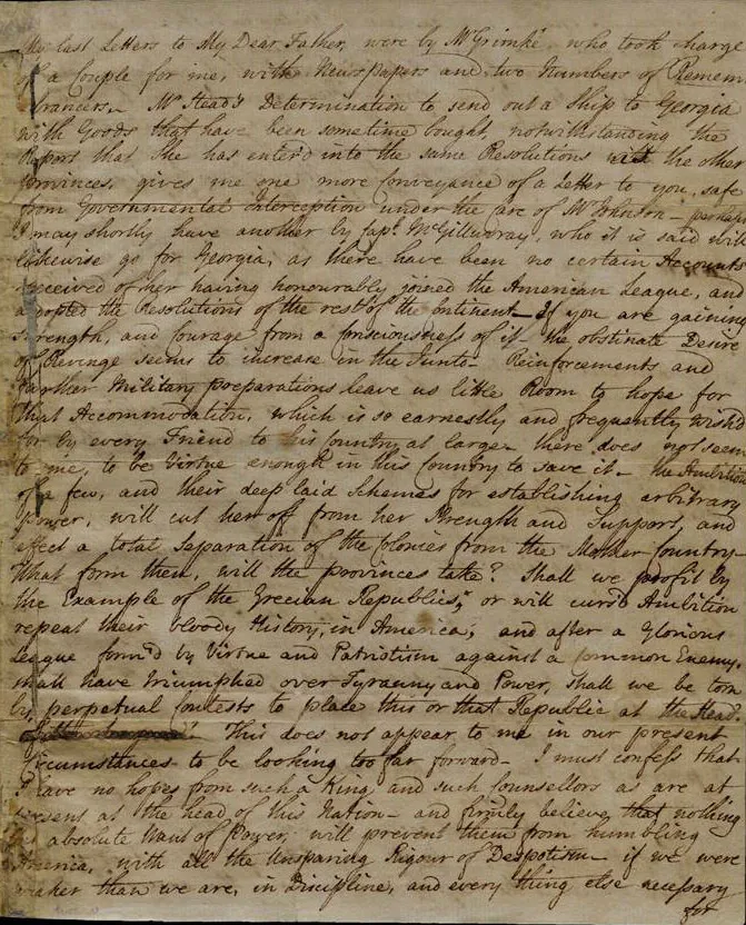 John Laurens to Henry Laurens, August 14, 1775 (The Gilder Lehrman Institute of American History)