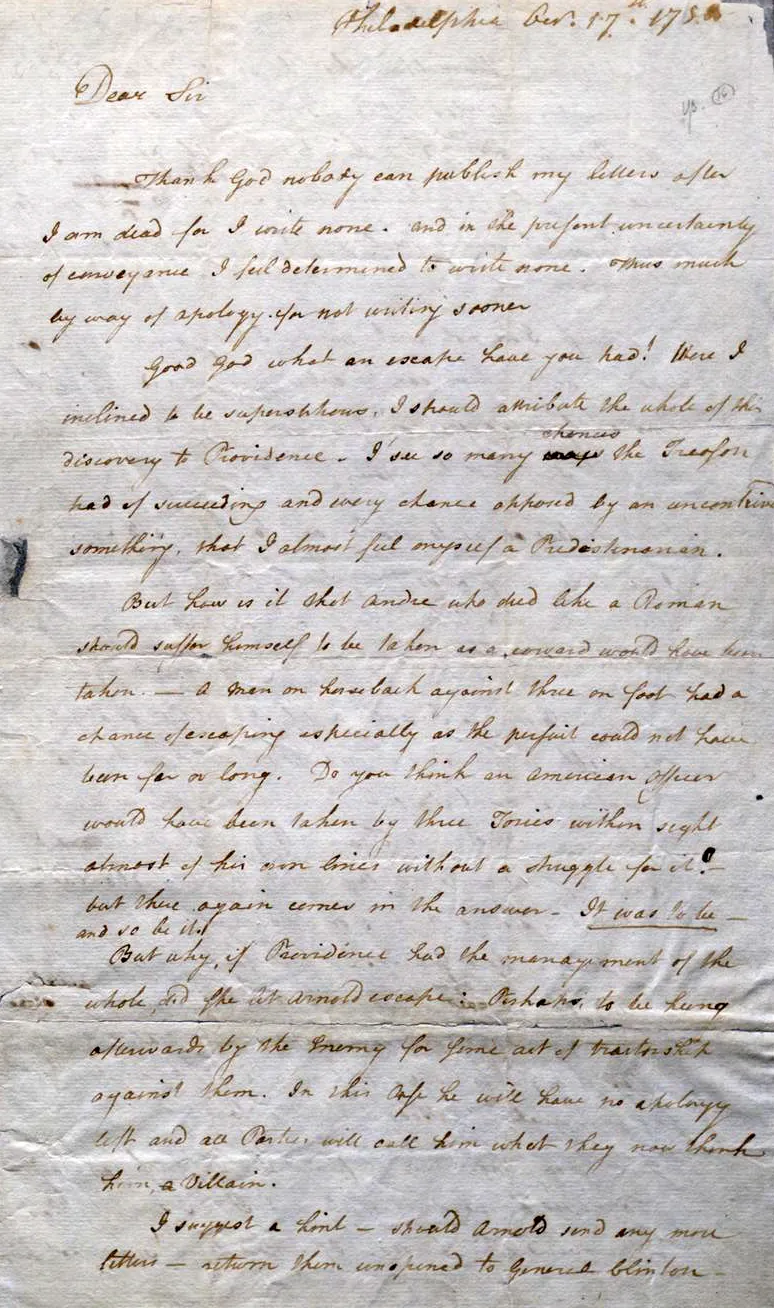 Thomas Paine to Nathanael Greene, October 17, 1780 (The Gilder Lehrman Institute of American History)