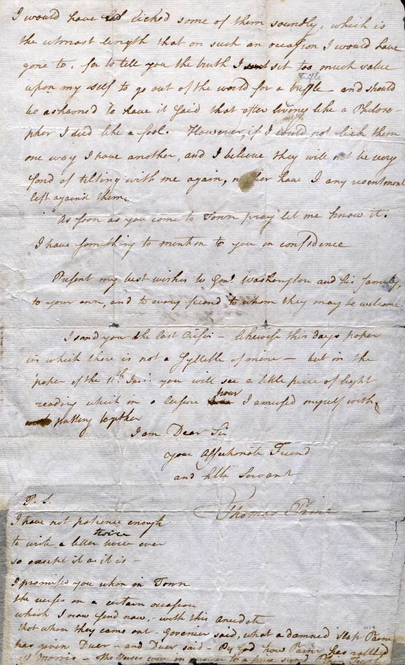 Thomas Paine to Nathanael Greene, October 17, 1780 (The Gilder Lehrman Institute of American History)