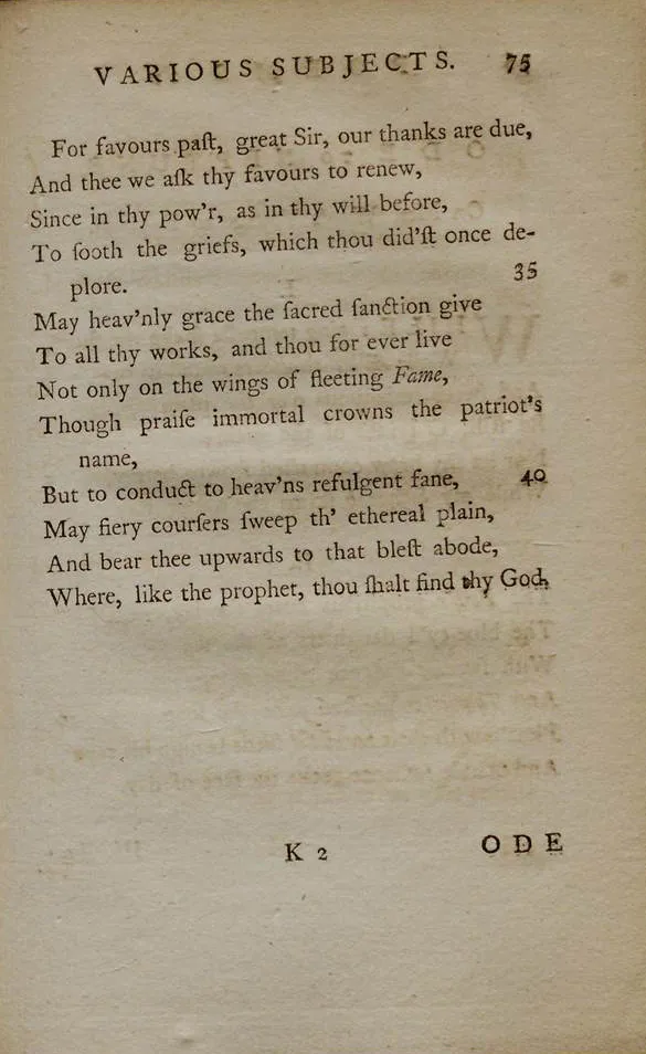 “To the Right Honourable William, Earl of Dartmouth” by Phillis Wheatley, in Poems on Various Subjects, Religious and Moral, London, 1773. (The Gilder Lehrman Institute of American History)