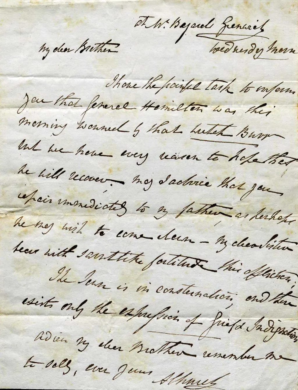 Angelica Church to Philip Schuyler, July 11, 1804. (The Gilder Lehrman Institute of American History)