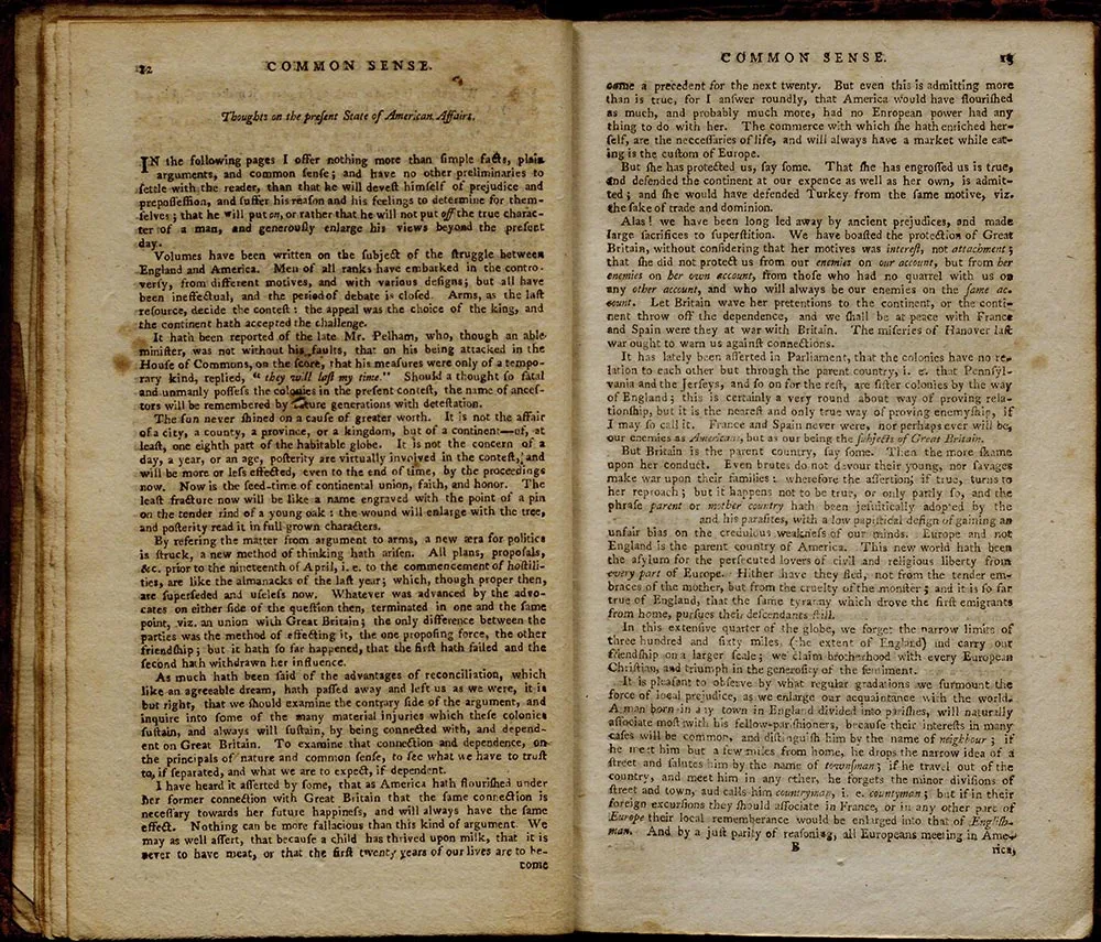 "Common Sense: Addressed to the Inhabitants of America" by Thomas Paine (The Gilder Lehrman Institute of American History, GLC08643)