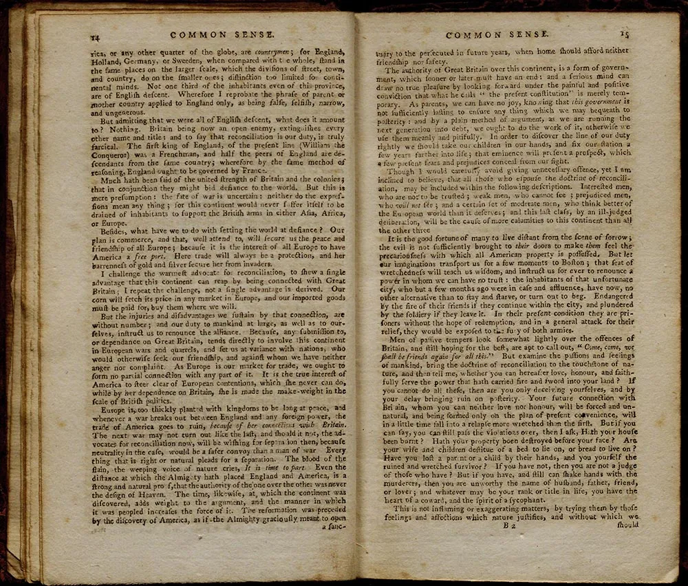 "Common Sense: Addressed to the Inhabitants of America" by Thomas Paine (The Gilder Lehrman Institute of American History, GLC08643)