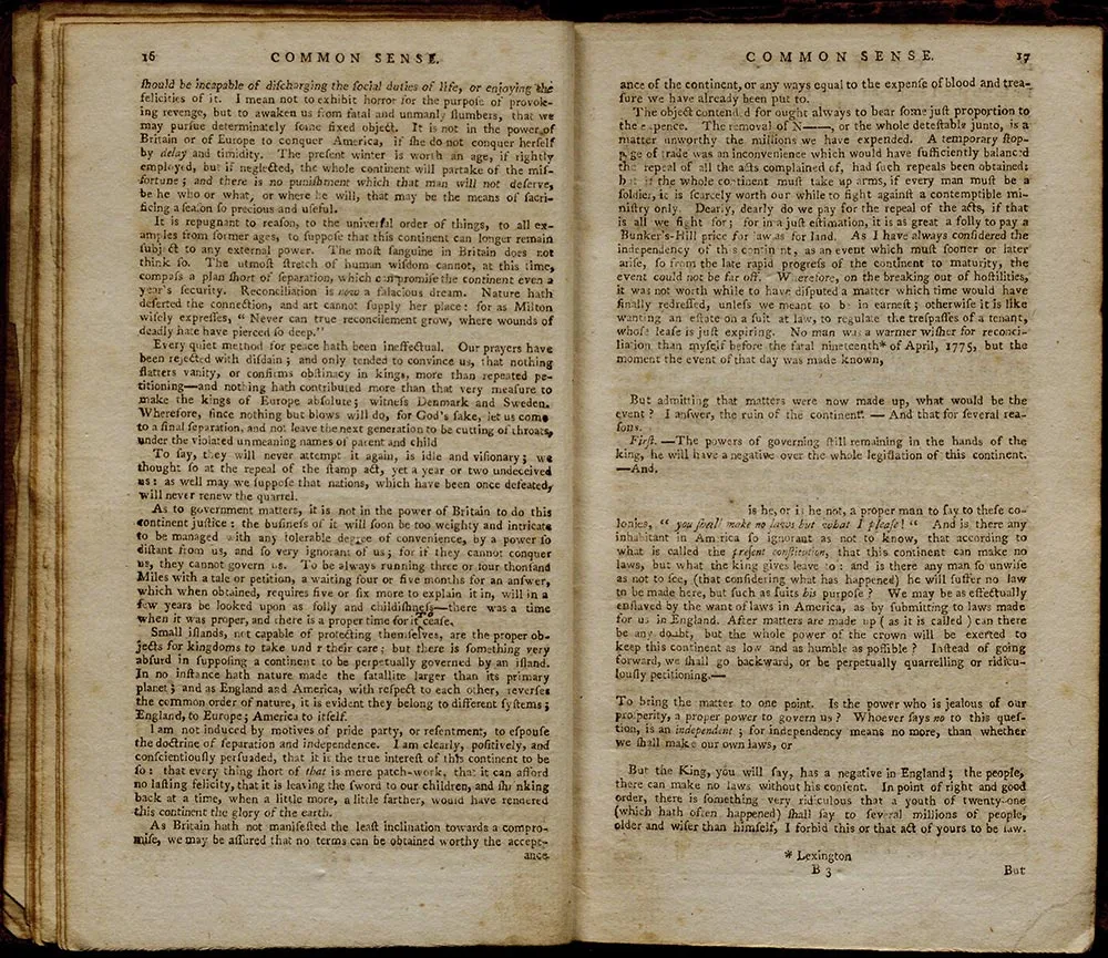 "Common Sense: Addressed to the Inhabitants of America" by Thomas Paine (The Gilder Lehrman Institute of American History, GLC08643)