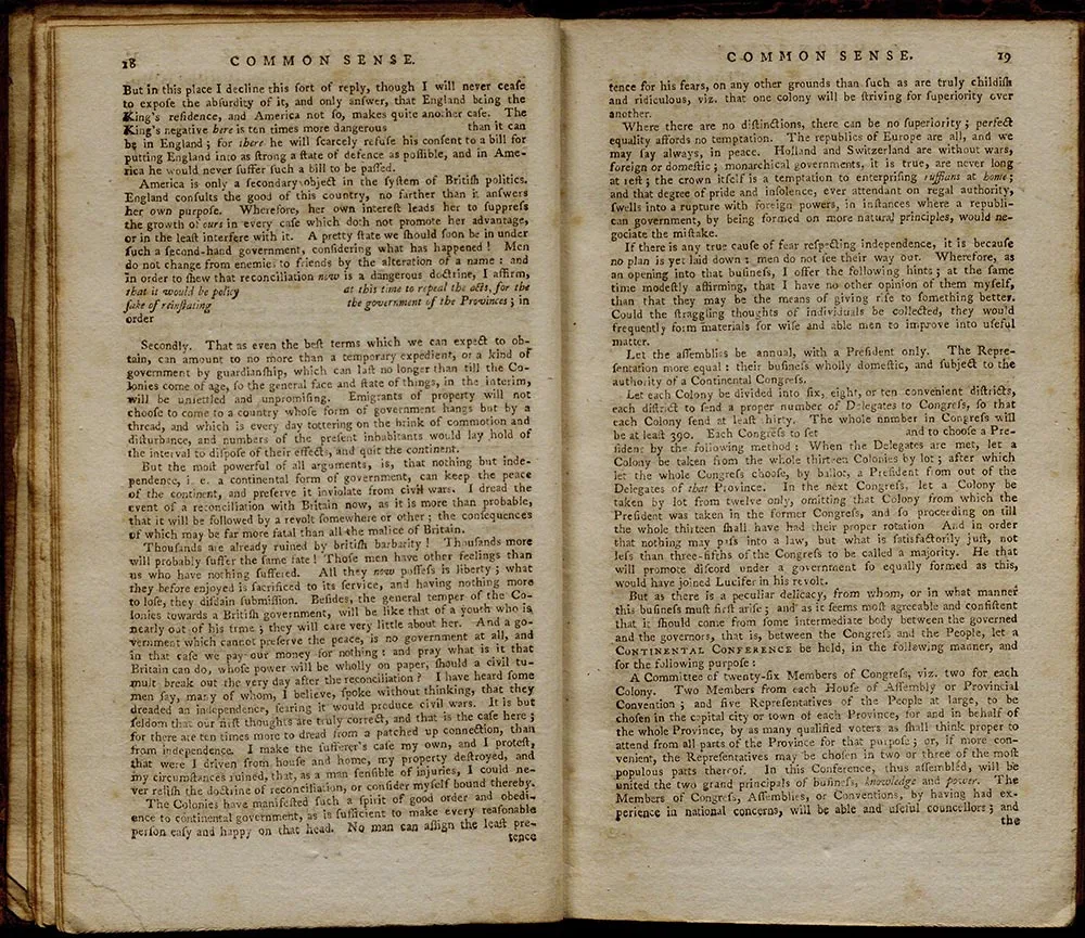 "Common Sense: Addressed to the Inhabitants of America" by Thomas Paine (The Gilder Lehrman Institute of American History, GLC08643)