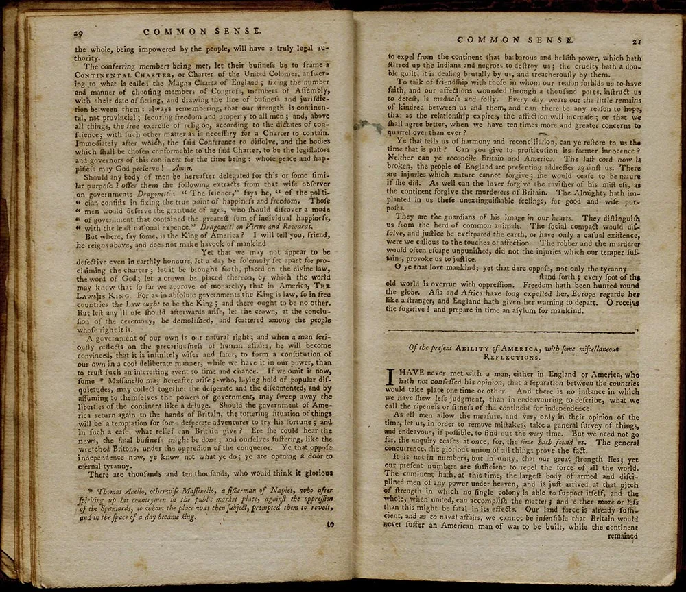 "Common Sense: Addressed to the Inhabitants of America" by Thomas Paine (The Gilder Lehrman Institute of American History, GLC08643)