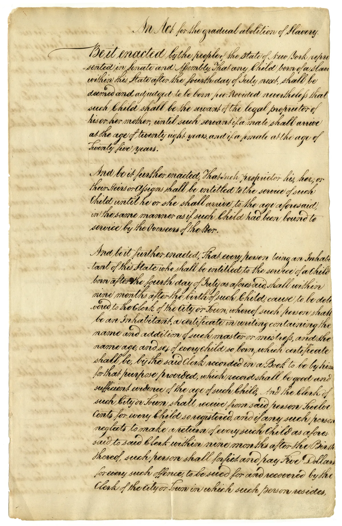 An Act for the Gradual Abolition of Slavery, New York State, 1799