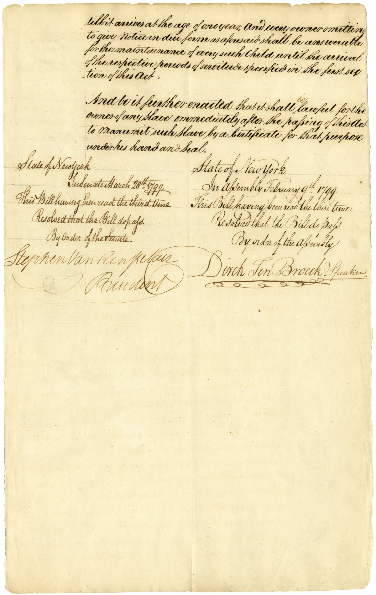 An Act for the Gradual Abolition of Slavery, New York State, 1799