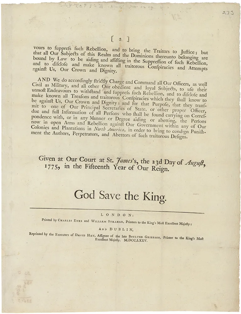 By the King, A Proclamation, For Suppressing Rebellion and Sedition, August 23, 1775 (National Archives)