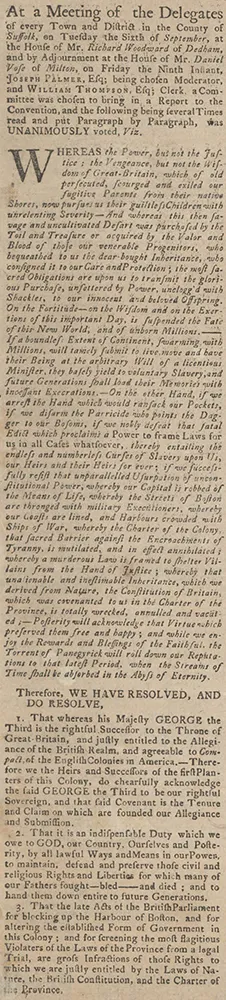 Supplement to the Massachusets-Gazette, September 15, 1774. (Massachusetts Historical Society)