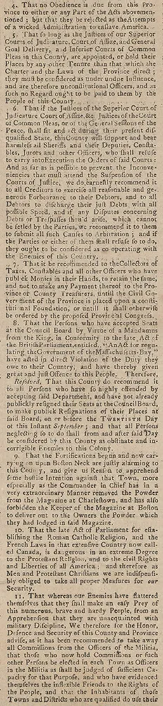 Supplement to the Massachusets-Gazette, September 15, 1774. (Massachusetts Historical Society)