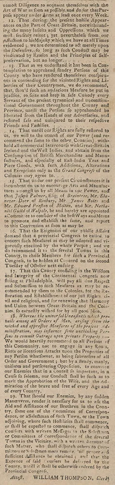 Supplement to the Massachusets-Gazette, September 15, 1774. (Massachusetts Historical Society)