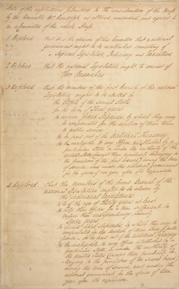 Virginia (Randolph) Plan as Amended, 1787. (National Archives and Records Administration)