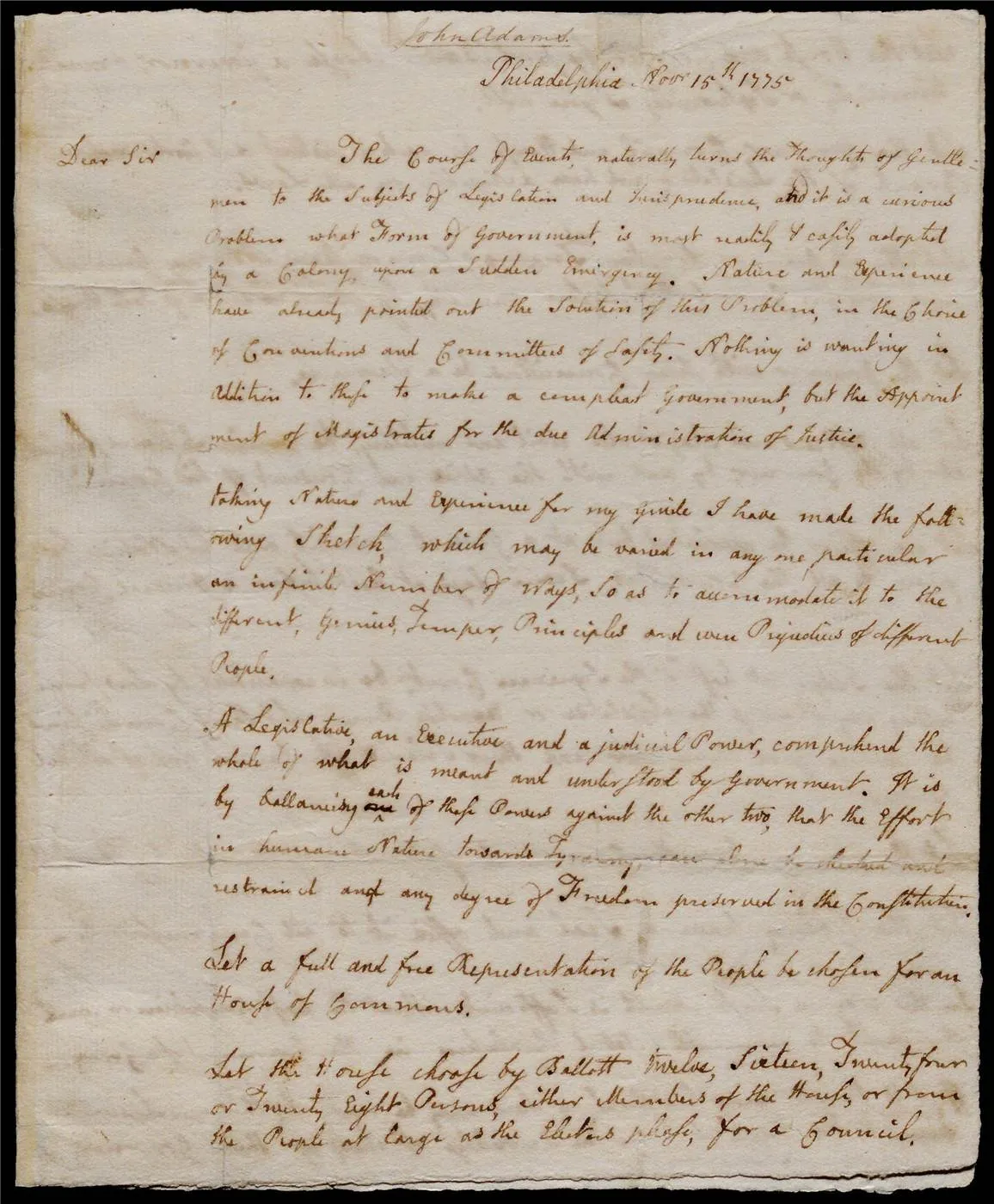 John Adams, Letter to Richard Henry Lee, November 15, 1775