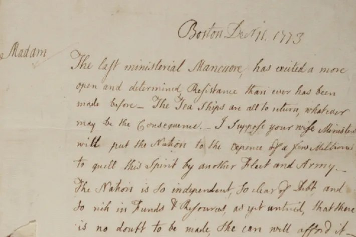 John Adams to Catharine Macaulay, December 11, 1773. (The Gilder Lehrman Institute of American History, GLC01787)