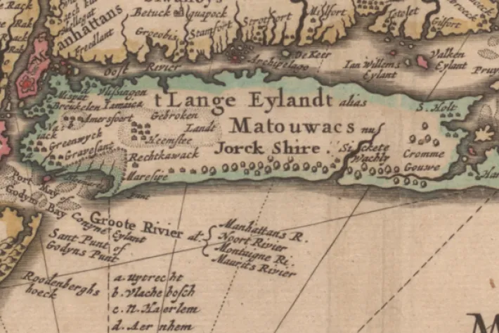 Detail from Novi Belgi Novaeque Angliae (New Netherland and New England), Nicholas Visscher, 1682. (The Gilder Lehrman Institute of American History)