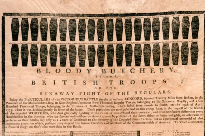 “Bloody Butchery by the British Troops,” broadside by Ezekiel Russell, 1775 (The Gilder Lehrman Institute of American History)