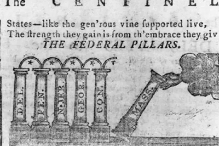 "The Federal Pillars," from The Massachusetts Centinel, January 16, 1788 (Library of Congress)