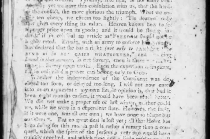 The American Crisis, no. 1, December 19, 1776. (Library of Congress)