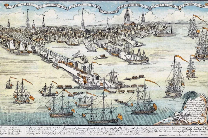 A View of the Town of Boston in New England and British Ships of War Landing Their Troops, 1768. (Library of Congress)