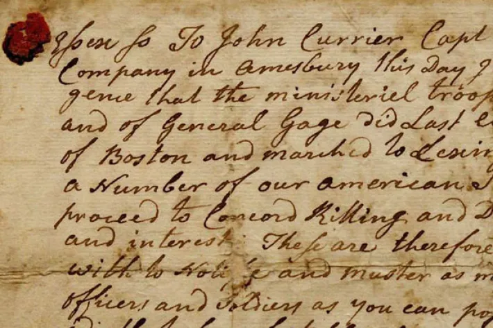 Issac Merrill to John Currier, April 19, 1775 (The Gilder Lehrman Institute of American History)