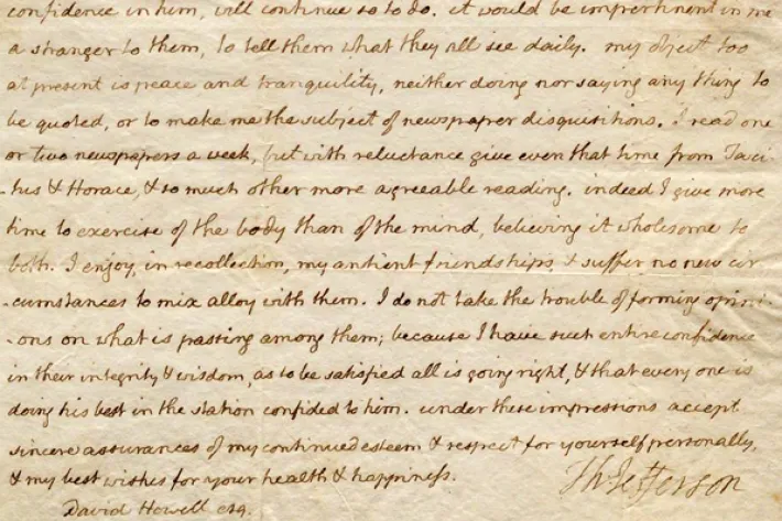 Thomas Jefferson to David Howell, December 15, 1810 (Gilder Lehrman Institute of American History)