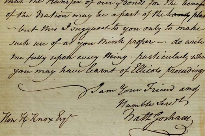 Nathaniel Gorham to Henry Knox, January 20, 1790. (The Gilder Lehrman Institute of American History)