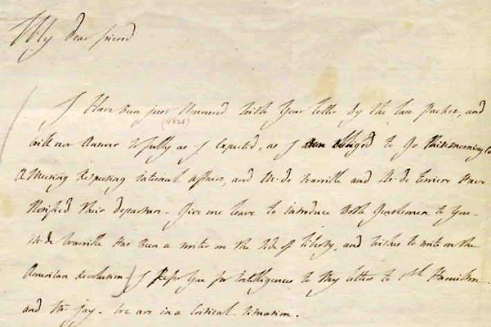 Marquis de Lafayette to Henry Knox, May 30, 1788 (The Gilder Lehrman Institute of American History)