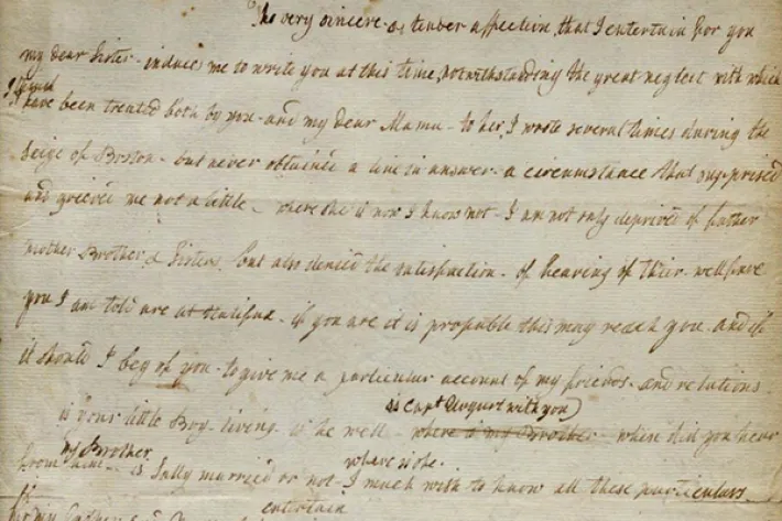 Lucy Knox to Hannah Urquhart, ca. 1776 (The Gilder Lehrman Institute of American History)