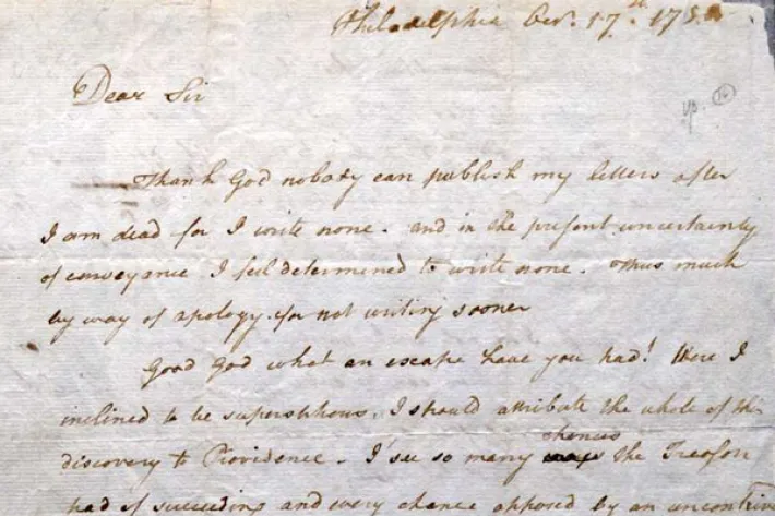 Thomas Paine to Nathanael Greene, October 17, 1780 (The Gilder Lehrman Institute of American History)