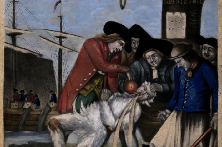 Bostonian’s Paying the Excise-man, or Tarring and Feathering