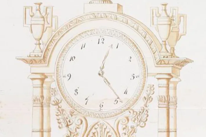 Sketch of an Empire-style clock, ca. 1800 (The Miriam and Ira D. Wallach Division of Art, Prints and Photographs, Art & Architecture Collection, The New York Public Library)