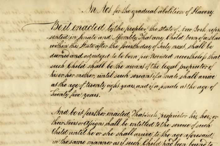 An Act for the Gradual Abolition of Slavery, New York State, 1799 (New York State Digital Archives)