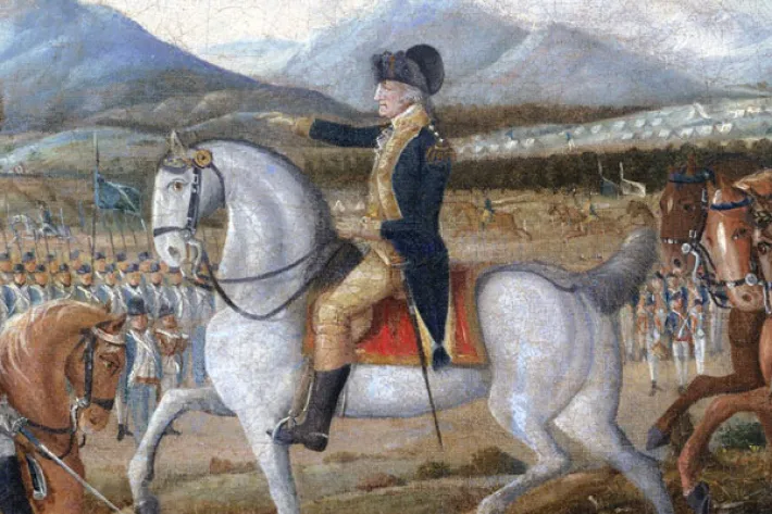 Detail, George Washington and his troops near Fort Cumberland, attributed to Frederick Kemmelmeyer, circa 1795. (Metropolitan Museum of Art) 