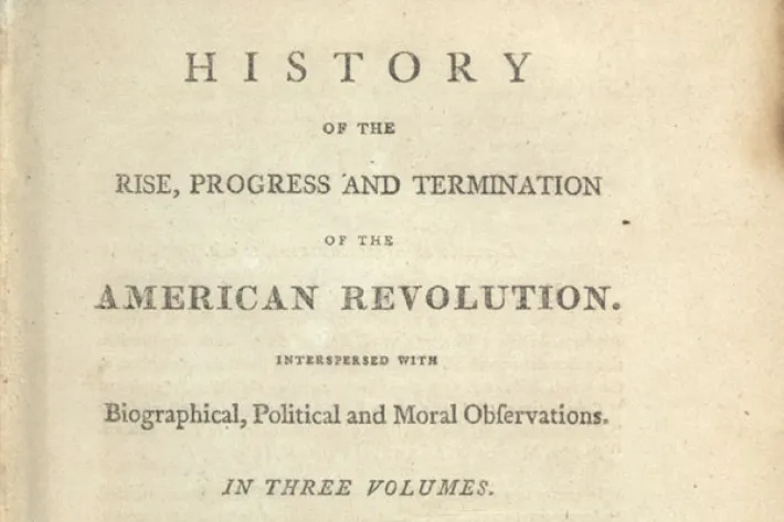 Title page of Mercy Otis Warren's History of the Rise, Progress and Termination of the American Revolution.