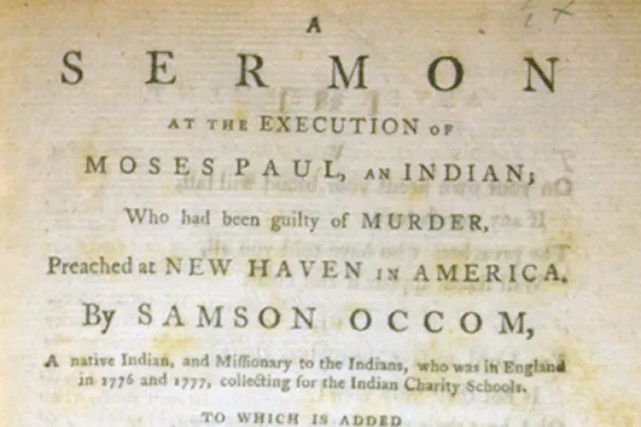 Title page of "A Sermon, Preached at the Execution of Moses Paul"